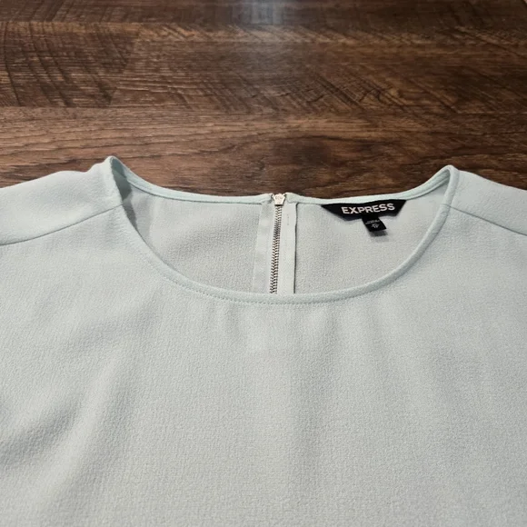 Express Pastel Blue Blouse Cap Sleeve Top Zipper Flowy Casual Work Office XS - Picture 8 of 8